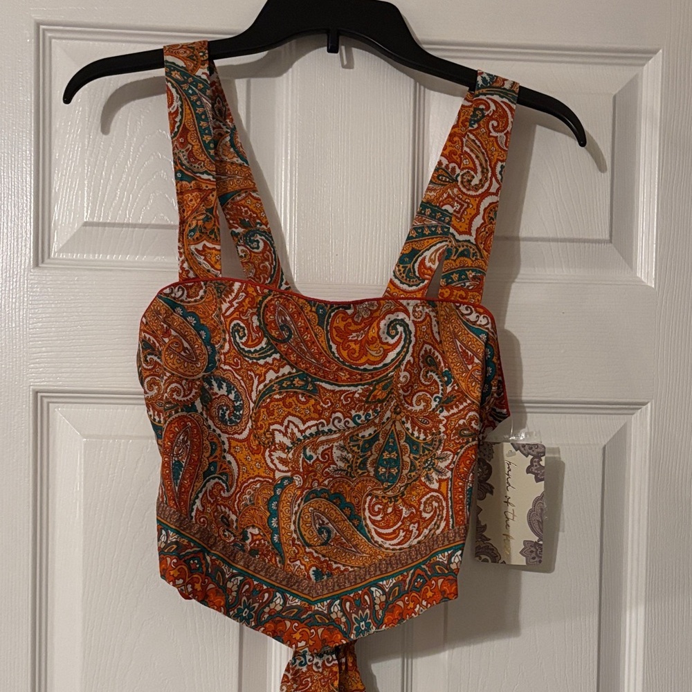 Band of Gypsies Paisley Print Crop Top - Orange and Green